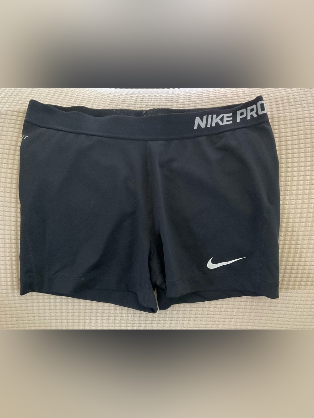 Nike Pro Black Athletic Training Shorts with White Swoosh